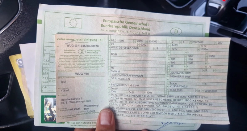 BMW M3 cena 46999 przebieg: 151121, rok produkcji 1996 z Września małe 37